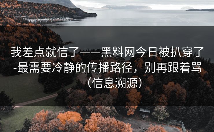 我差点就信了——黑料网今日被扒穿了-最需要冷静的传播路径，别再跟着骂（信息溯源）